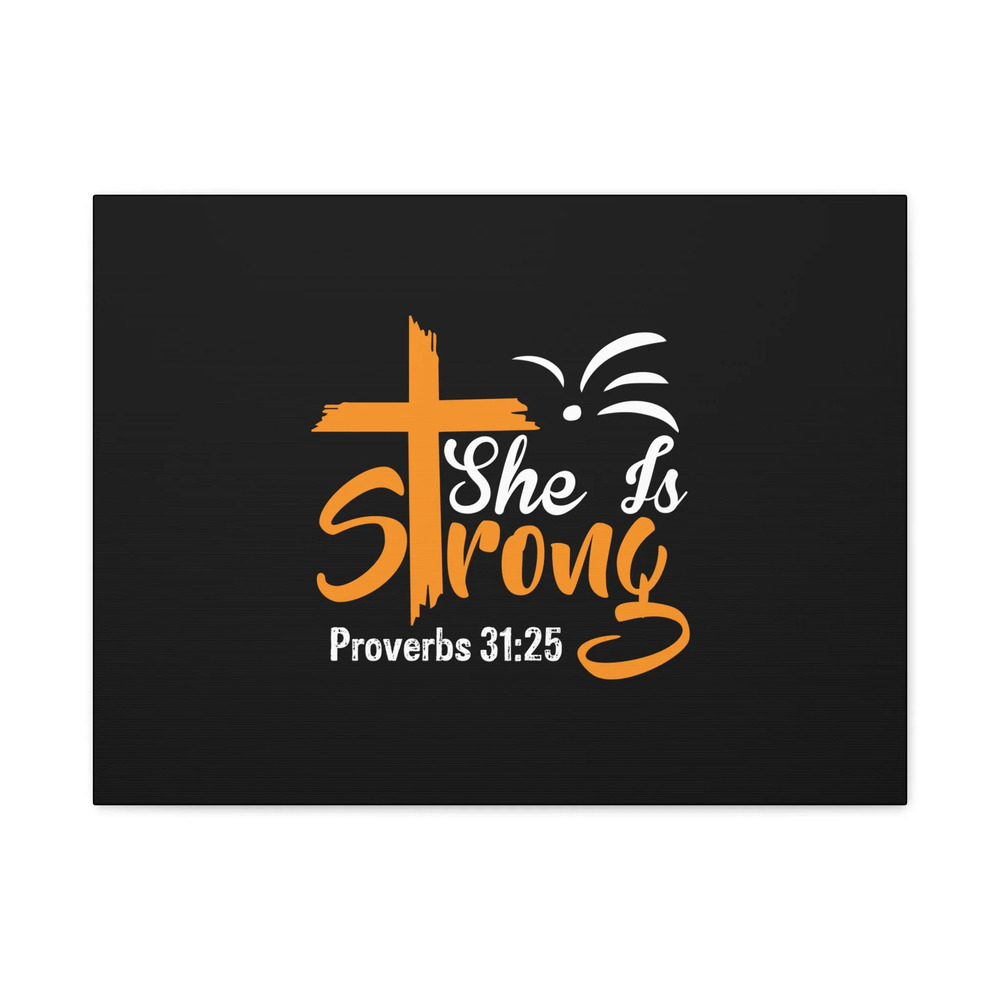 Scripture Canvas She Is Strong Orange Proverbs 31:25 Christian Wall Art Bible